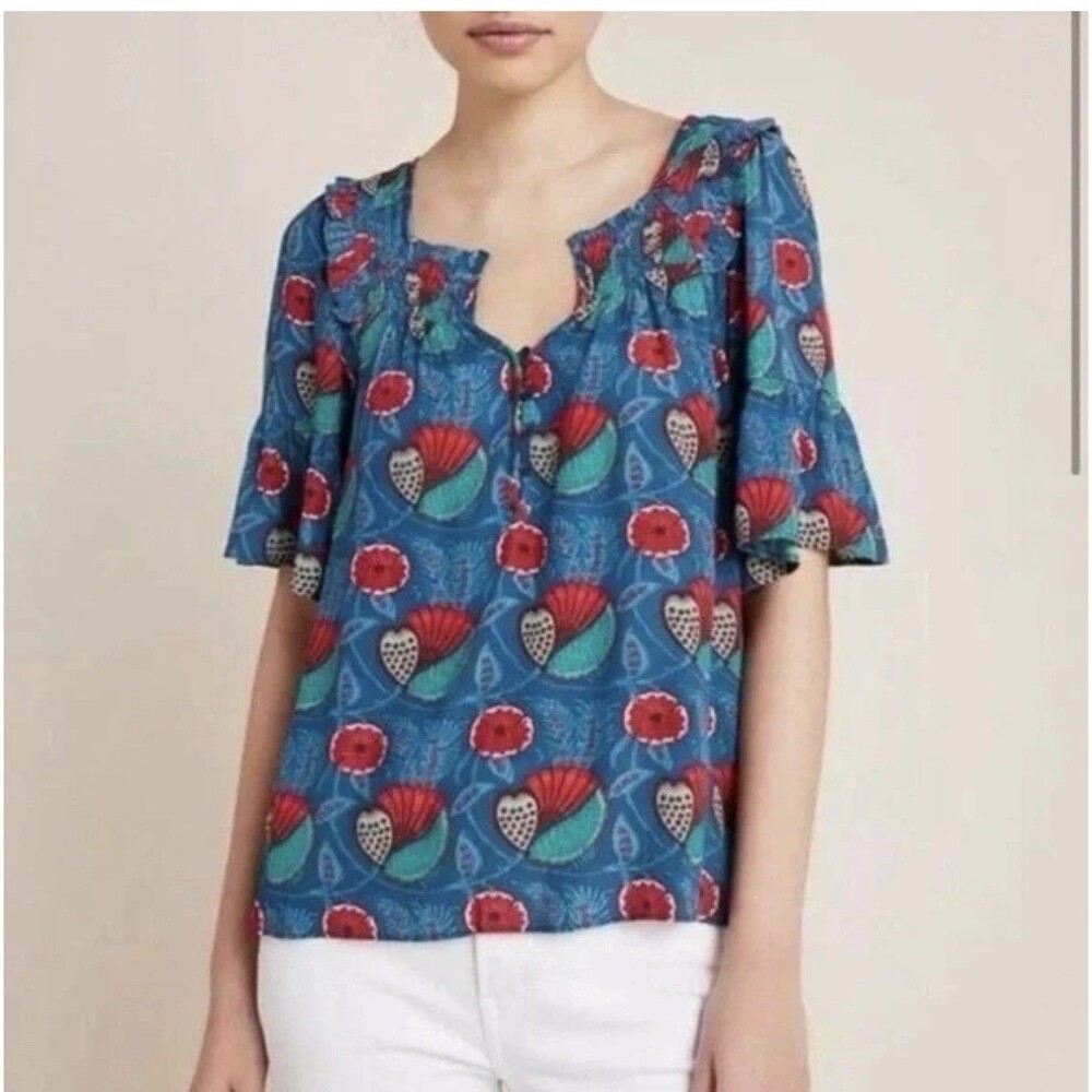 Anthropologie Maeve Letitia Smocked  Blouse Medium Pullover Boho Cottage Core